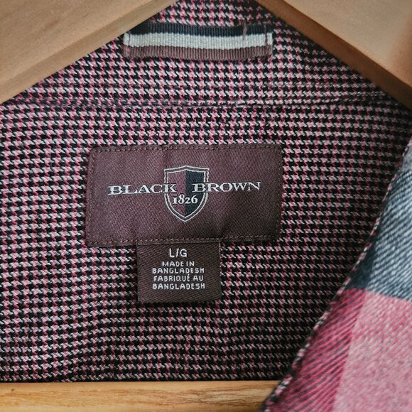 Men's Black Brown 1826 - Size L - Red, Grey &Black Plaid Flannel Button Up Shirt - Picture 3 of 9
